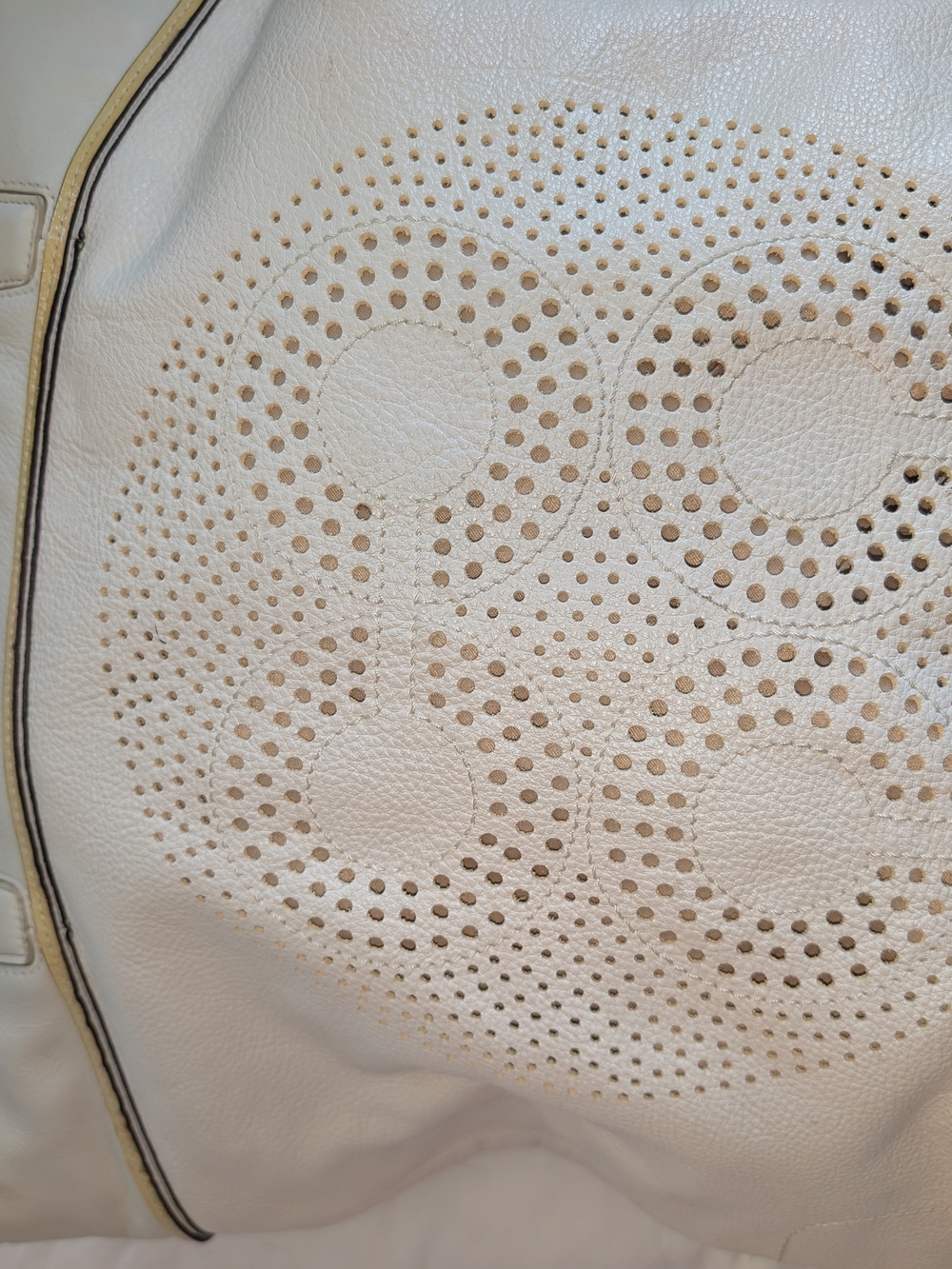 Coach Audrey Op Art Ivory Leather Tote with Signature Perforated Logo - Picture 8 of 13